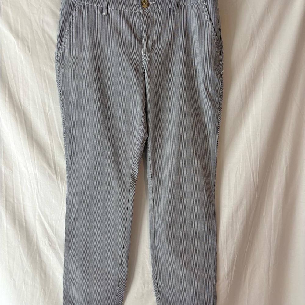 Tommy Hilfiger Blue and White Cropped Seersucker Ankle Pants